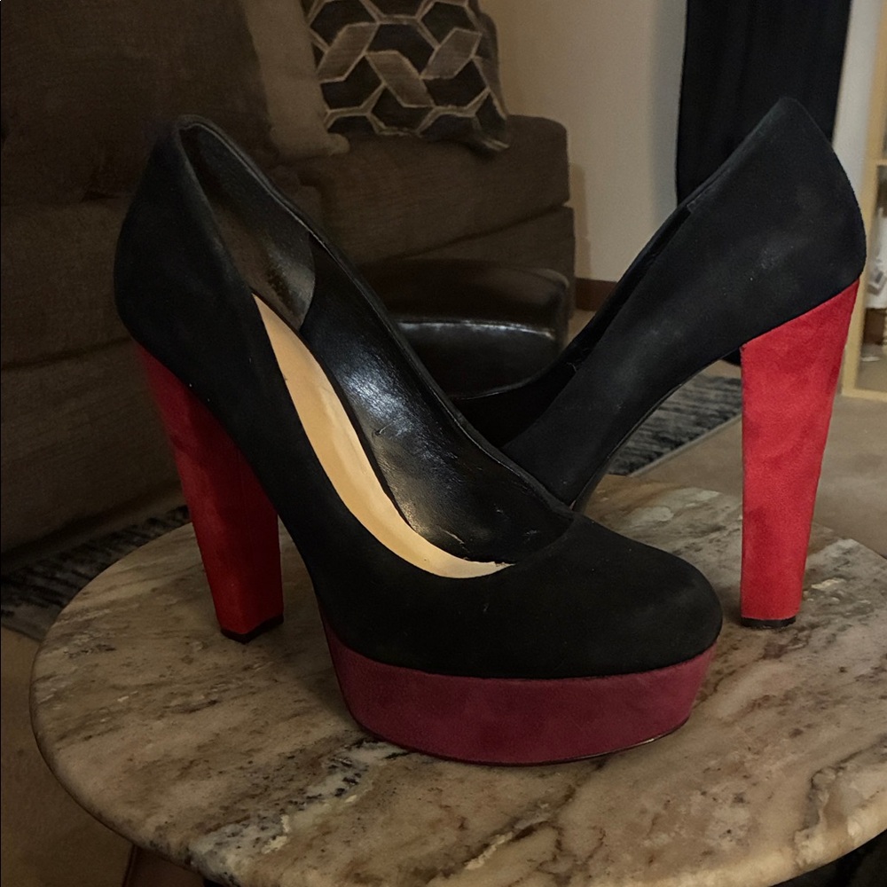 Guess Black Pumps with Red Platform and Heel